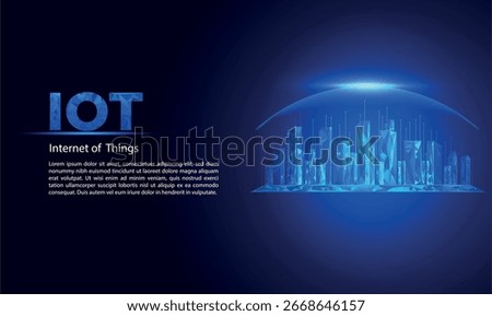 Futuristic Smart City. Connection and data transfer between the world and a remote connectivity. Internet of Things. Infographic for business, education, and digital presentations. Technology concept.