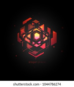 Futuristic smart robot factory, abstract smart cyborg machine colorful vector logo template. Innovative Robotic Production, line technologies, digital design logotype on black background.
