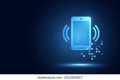 Futuristic Smartphone ringing blue digital transformation abstract technology background. Innovative technology and gadget concept. Vector illustration