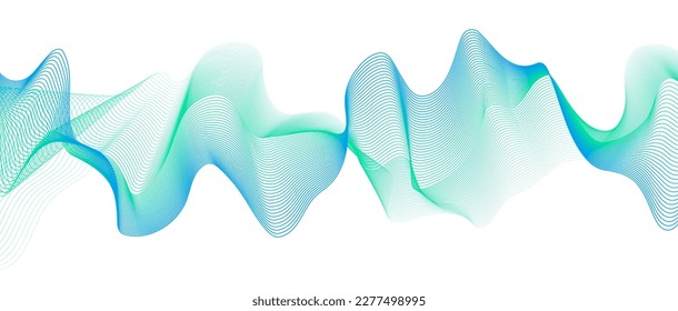 Futuristic smooth wave on a white background. Flow of gradient lines from green to blue. Dynamic sound wave. Design element. Vector illustration.