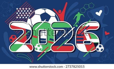 Futuristic soccer background with abstract geometric patterns and dynamic lines, Football tournament championship 2026, Vector illustration, Flat design.