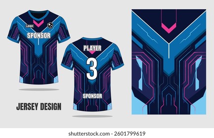 A futuristic soccer jersey pattern with  grid lines, creating a cyber-inspired sportswear design with vibrant digital aesthetics