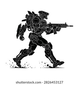 A futuristic soldier in advanced combat suit runs with rifle and backpack, evoking a sense of high-tech warfare and action.