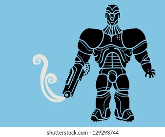 futuristic soldier with cannon arm