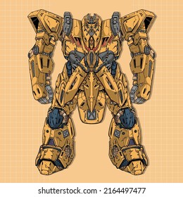Futuristic soldier giant mecha illustration premium vector