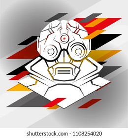 Futuristic Soldier. Vector illustration. Postapocalyptic man portrait. Video game hero, cyborg, robot