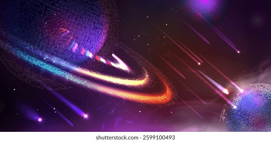 Futuristic space abstract background. Futuristic hi-tech HUD element.  Space y2k banner  with planets, stars and comets. 