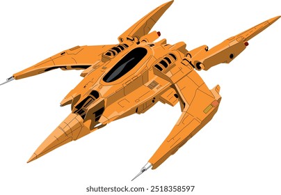 Futuristic space battleship isolated, orange color original realistic design