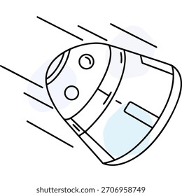 Cápsula espacial futurista con ventanas volando a alta velocidad ilustración