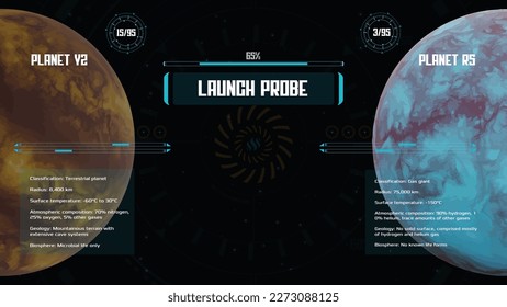 Futuristic space data scan HUD interface concept. Vector abstract spaceship technology screen of planet analysis. Innovation cyberspace background.