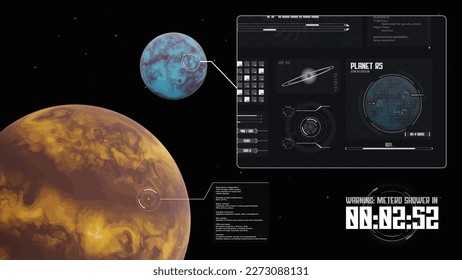 Futuristic space data scan HUD interface concept. Vector abstract spaceship technology screen of planet analysis. Innovation cyberspace background.