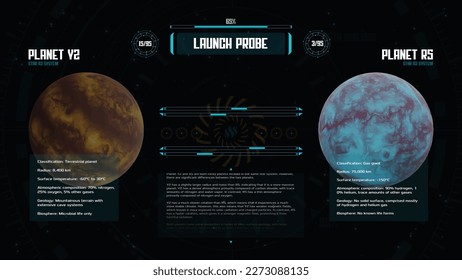 Futuristic space data scan HUD interface concept. Vector abstract spaceship technology screen of planet analysis. Innovation cyberspace background.