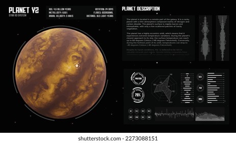 Los datos de espacio futurista exploran el concepto de interfaz HUD. Pantalla de tecnología de nave espacial abstracta vectorial del análisis del planeta. Fondo del ciberespacio de innovación.