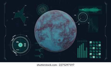 Futuristic space data scan HUD interface concept. Vector abstract spaceship technology screen of planet analysis. Innovation cyberspace background.