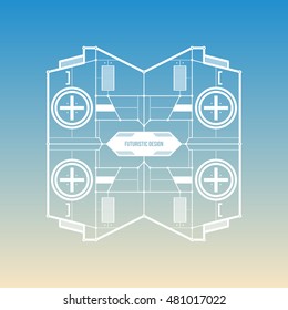 Futuristic space design levitating on gradient background. Useful for covers, prints and advertising.