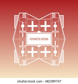 Futuristic space design levitating on gradient background. Useful for covers, prints and advertising.