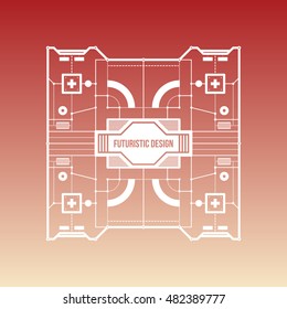 Futuristic space design levitating on gradient background. Useful for covers, prints and advertising.