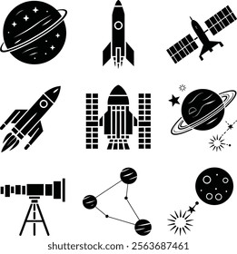 Futuristic Space Exploration Icons for Astronauts and Space Missions Designs.