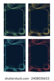 futuristic space gear abstract vertical poster or card frame cover vector illustration set 