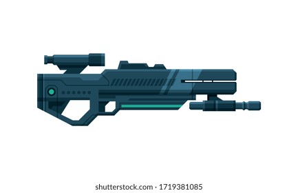 Afiche espacial futurista, pistola negra fantastica, Raygun de vector alienígena