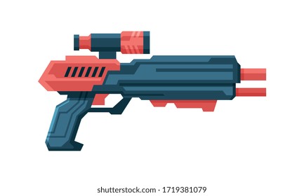 Futuristische Weltraumkanone Blaster, Rot-Schwarz-Fantastisches Handgewehr, Alien-Kanone, Childish-Pistol-Vektorgrafik