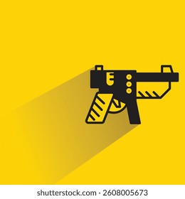 futuristic and space gun icon with shadow on yellow background