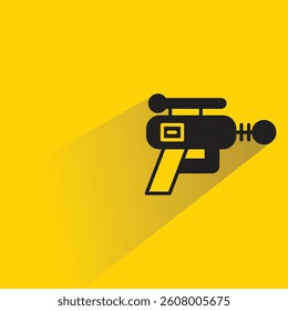 futuristic and space gun icon with shadow on yellow background