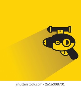 futuristic and space gun icon with shadow on yellow background