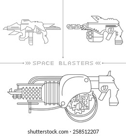 Futuristic space gun on white background. Icons set.