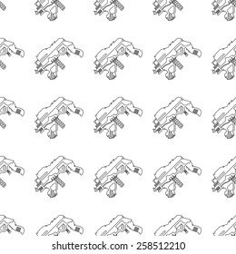 Futuristic space gun on white background. Seamless pattern.