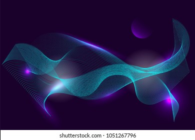 Futuristic space halftone grid line background poligon mock up. Dinamic ultraviolet curve. Strip vector horizontal illustration. Modern blend design template. Wavy cover pattern.