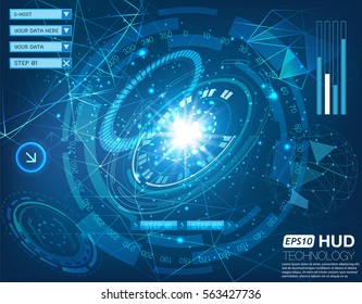 Futuristic space interface design. HUD element vector template. Technology development of scientific background