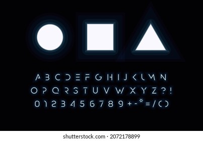 Futuristic space neon font. Cropped cutout letters and numbers for technology design, UI, HUD display font, music and cinema cover headline, logo. Vector typography.