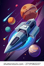 Futuristisches Raumschiff-Design mit kosmischem Hintergrund