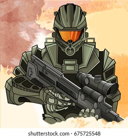 Futuristic spaceman with weapon - vector illustration