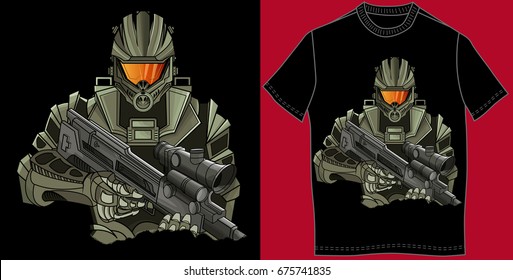 Futuristischer Raumfahrer mit Waffe - Vektorgrafik
