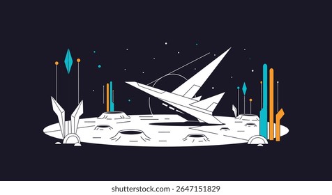 Futuristic Spaceship Crashed on a Celestial Body