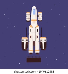 Futuristic Spaceship Flying Outer Space Intergalactic Stock Vector ...