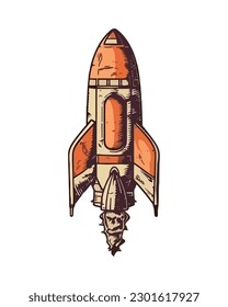 Futuristic spaceship flying through galaxy icon isolated