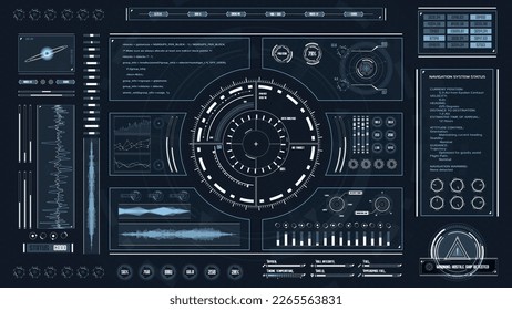 Futuristic spaceship HUD dashboard interface concept. Abstract technology controls, progression bar, circle.