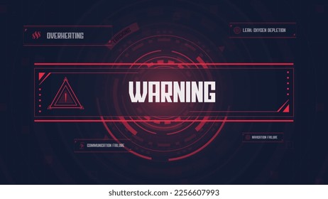 Futuristic spaceship HUD interface concept with warning pop up. Abstract technology controls, progression bar, circle. Innovation cyberspace background.