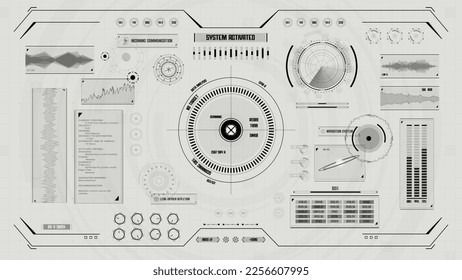 Futuristic spaceship HUD interface concept. Abstract technology controls, progression bar, circle. Innovation cyberspace background.