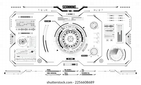 Futuristic spaceship HUD interface concept. Abstract technology controls, progression bar, circle. Innovation cyberspace background.