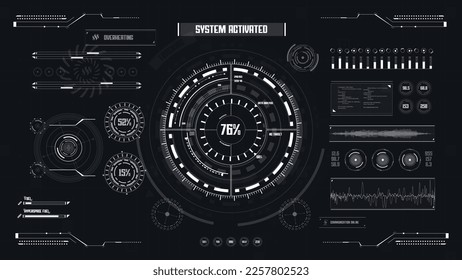 Futuristic spaceship HUD interface concept. Abstract technology controls, progression bar, circle. Innovation cyberspace background.