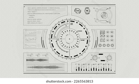 Futuristic spaceship HUD interface concept with warning pop up. Abstract technology controls, progression bar, circle. Innovation cyberspace background.