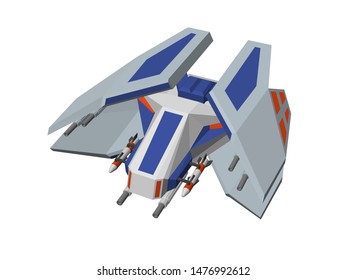 Futuristic spaceship. Isolated on white background. 3d Vector illustration.