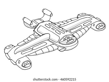 Futuristic Spaceship Line Vector Drawing Black Stock-vektor (royaltyfri