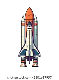 Futuristic spaceship taking off into the galaxy isolated