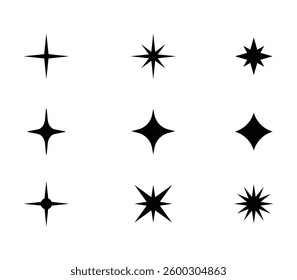 futuristic sparkle icons collection. Set of star shapes. Abstract cool shine effect sign vector design. Templates for design, posters, projects, banners, logo, and business cards