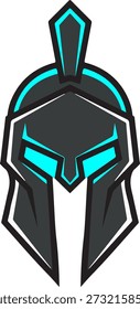 Futuristic Spartan helmet mascot vector illustration with glowing cyan neon accents for e-sports gaming logos